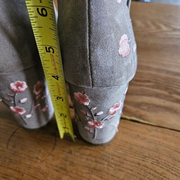 Candies Gray Pink Floral Peep Toe High Heel Booties Size 9 Suede Open-Toe Boots - Picture 5 of 12
